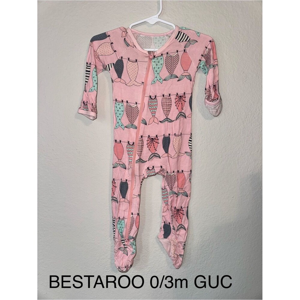 Pink Mermaid Print Footed One-Piece for Infants bamboo